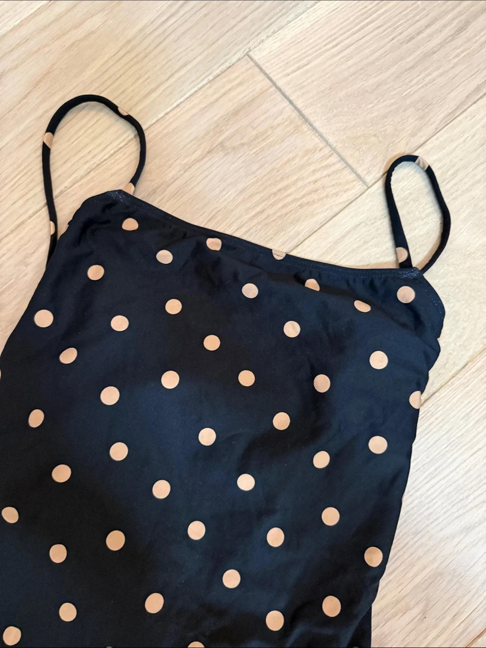 Sezane Black One-Piece Swimsuit with Tan Polka Dots